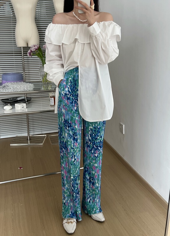 [sunshine] design dizzy dye pleated casual pants 9519# cqw