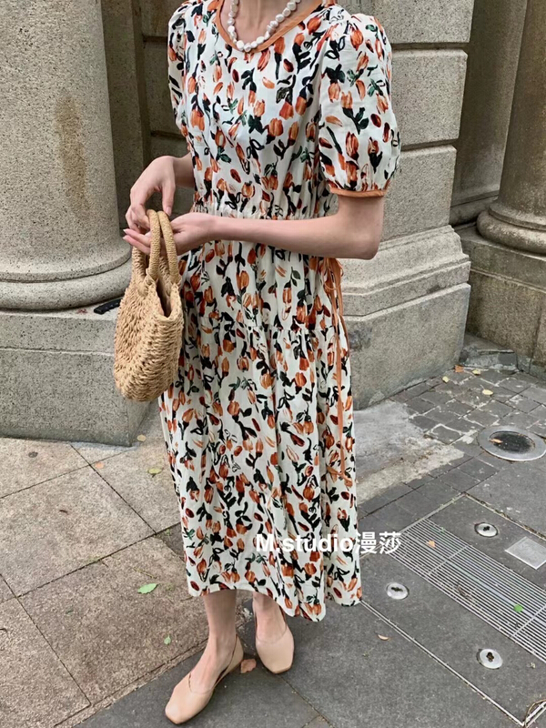 New in early summer! [MSTUDIO MANSA] Korean floral drawstring dress 731# ll
