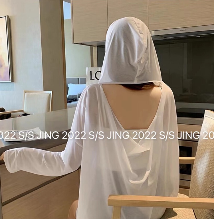 [Jing] simple backless design hooded sunscreen shirt 6636# cqw