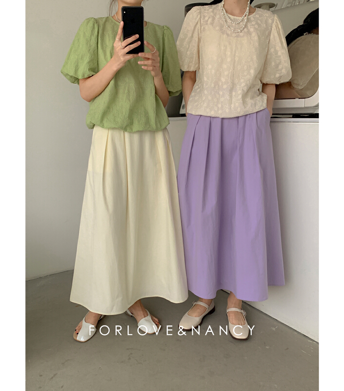 [FN] Korean solid color elastic waist skirt lb2baj306n# cqw
