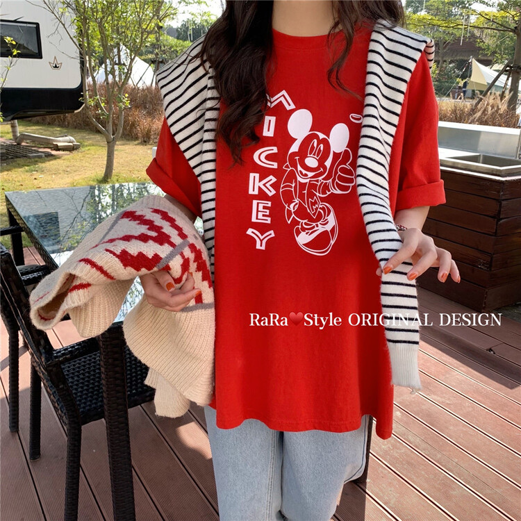 New in early summer! [rara] Mickey print loose short sleeve T-shirt 19025# LSL