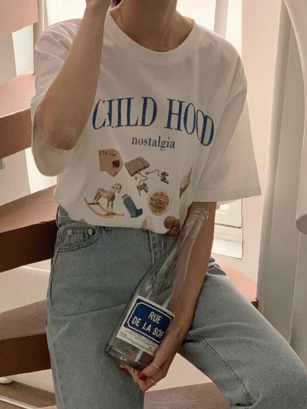 New year in early spring! [chuu] Korean fashion letter cartoon short sleeve T-shirt 61065# HBx