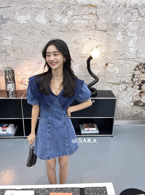 goods in stock! New year in early spring! [Sara] sweet contrast mosaic dress 16896# lwy