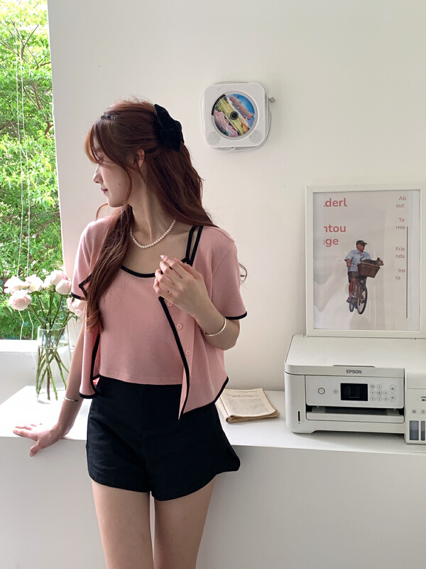 [as] design sense small crowd pure desire for style small shirt + versatile stripe sling set s2210# hjy