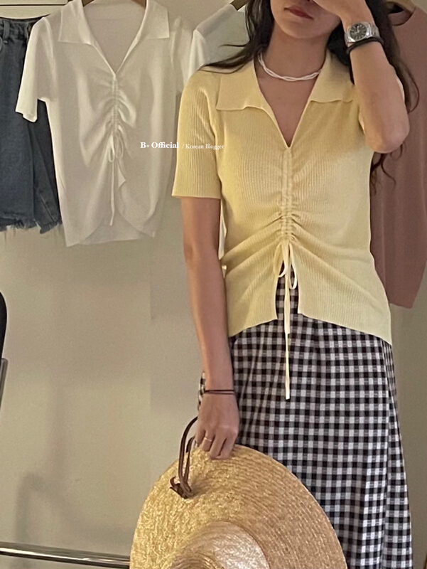 goods in stock! New year in early spring! [B plus] simple solid color drawstring versatile T-shirt 22-959-2# HBx