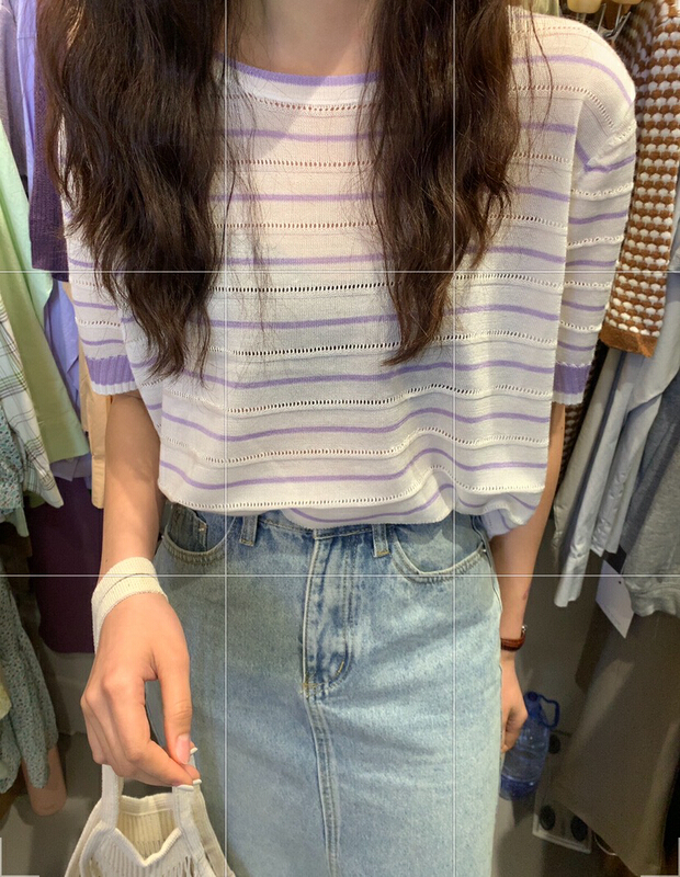 New in early summer! [cepar] contrast stripe age reducing versatile short sleeve T-shirt 6020# LSW