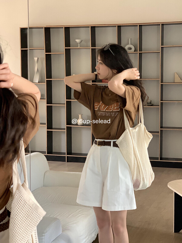 goods in stock! New year in early spring! [6-up] Korean high waist versatile casual shorts (with detachable belt) 68153# XJ