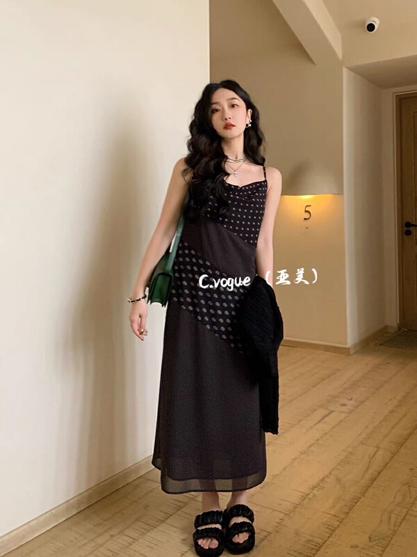 [c.vogue] French retro gentle design irregular suspender dress 2873# PCZ