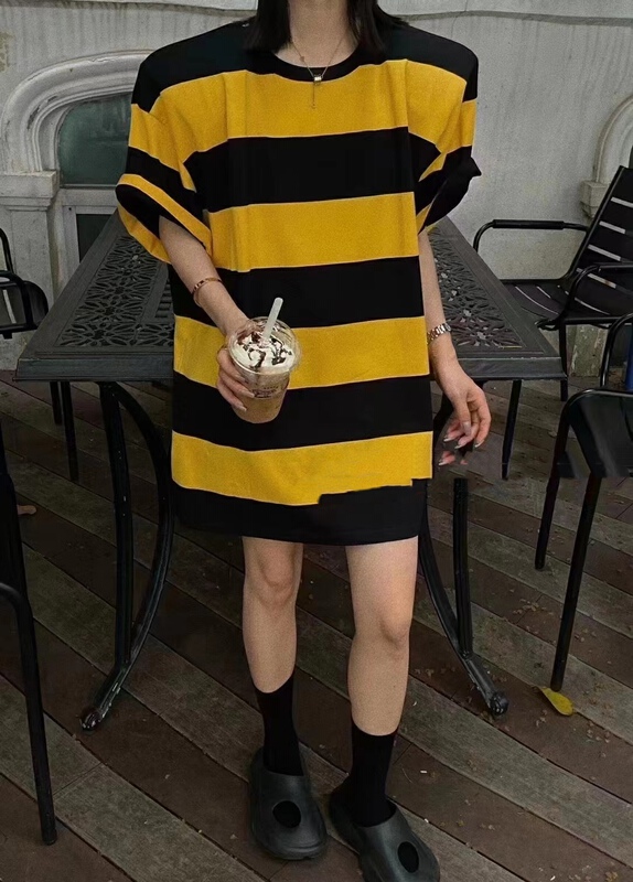 [Yan Zhen] round neck casual loose stripe short sleeve T-shirt 98808# PCZ