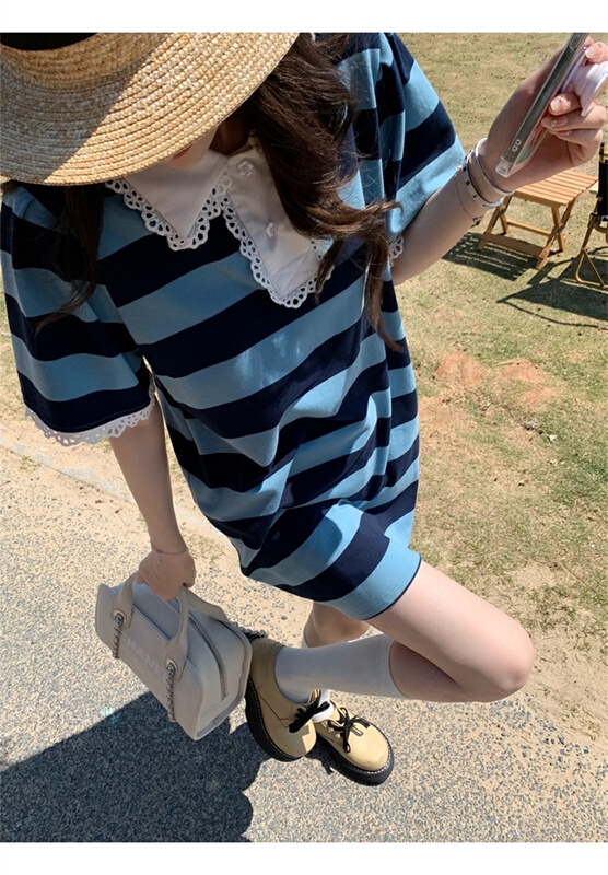 New in early summer! [Naikan Nik] fashionable and versatile doll collar long short sleeve T-shirt 9516# lwy