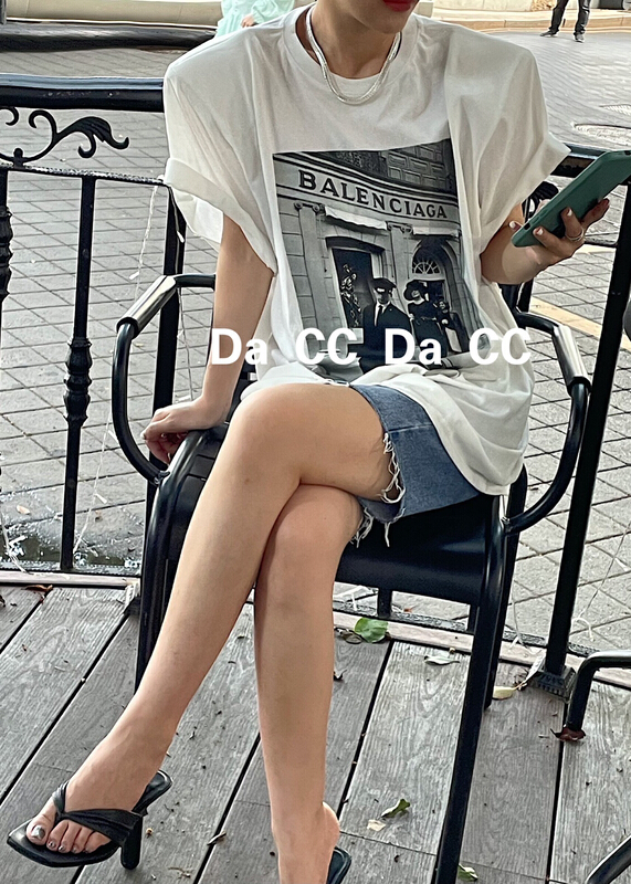 [Da CC] casual print shoulder pad short sleeve T-shirt 9662# zxl