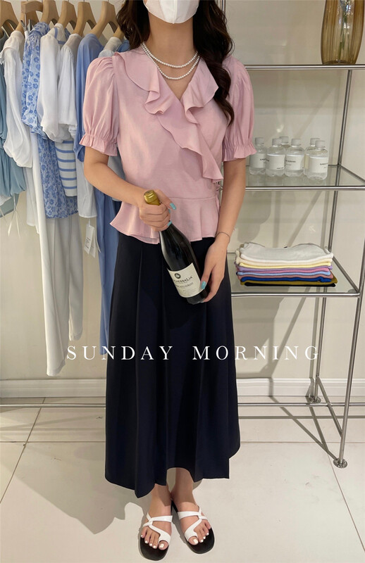 [Sunday morning] French gentle lotus leaf edge blouse 9141# zjy