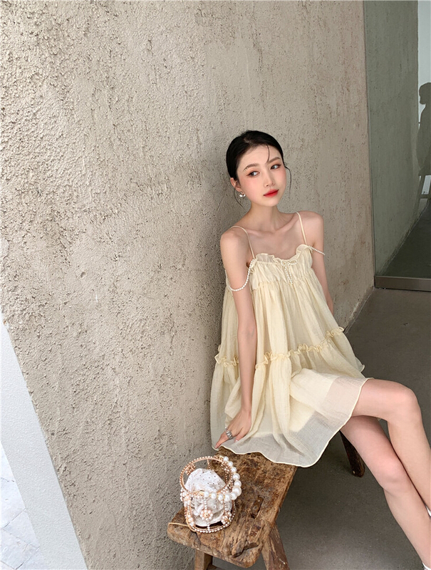 [millet +] Korean sweet elastic waist drawstring dress (with detachable chain) 072# WPL