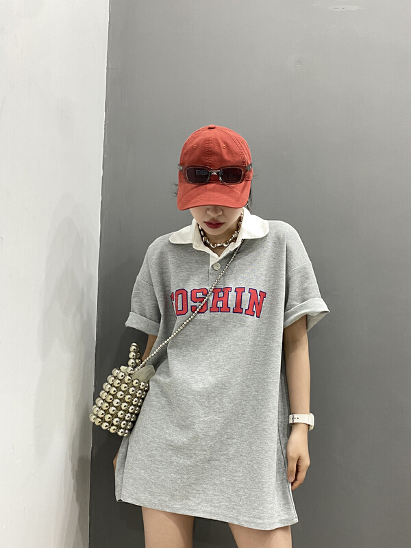 [b.boom] letter printed comfortable color blocked polo shirt 2713# ozq