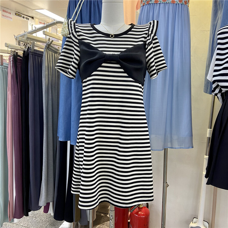 [Luo Yi] round neck striped lady dress 9789# L