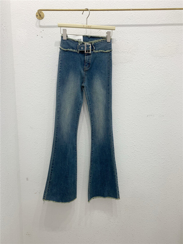 [u.she] Korean version design, rough edge and thin jeans 39262# CSX