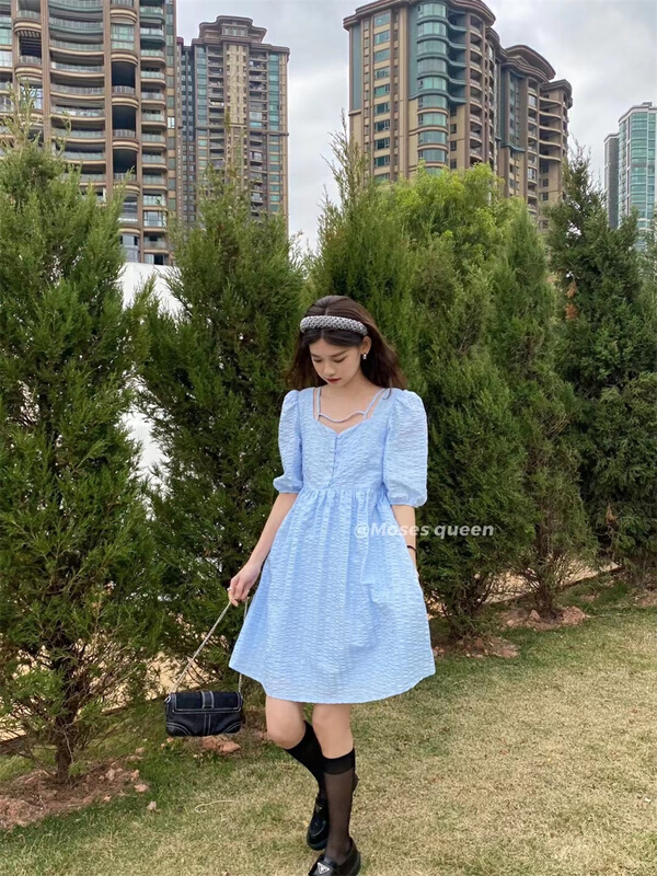 goods in stock! [Moses queen] sweet and thin bubble sleeve dress 50123# XYY