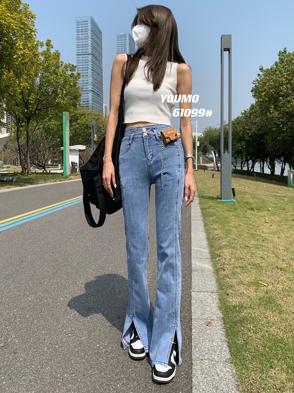 New year in early spring! [suxinlan] simple high waist thin simple jeans (with waist rope) 61099 blue-61099-1 black # LSL
