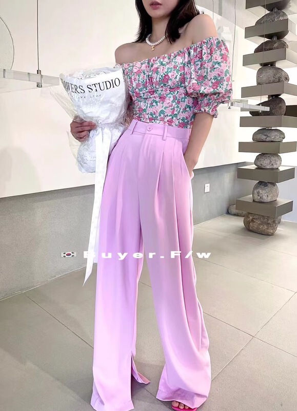 New in early summer! [buyer] split wide leg elastic waist casual pants 0368# WTT