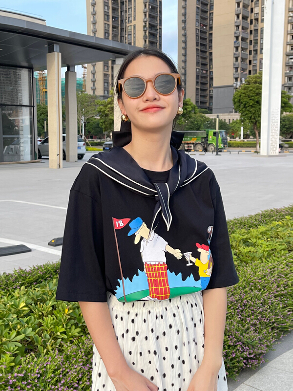 [attitude] round neck Korean pattern short sleeve T-shirt aq4419# ozq