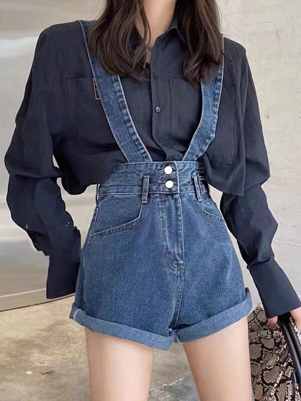 New in early summer! [ZhuYue] Korean simple and versatile denim shorts (with detachable shoulder straps) 7346# ozq