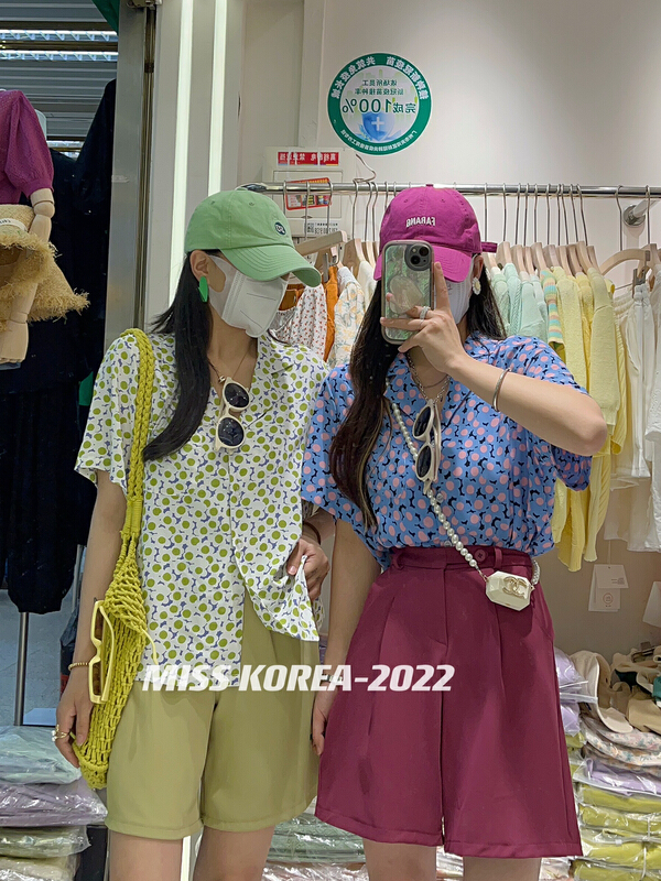 goods in stock! [Miss Korea] floral breasted short sleeved shirt 0401-1# HBx
