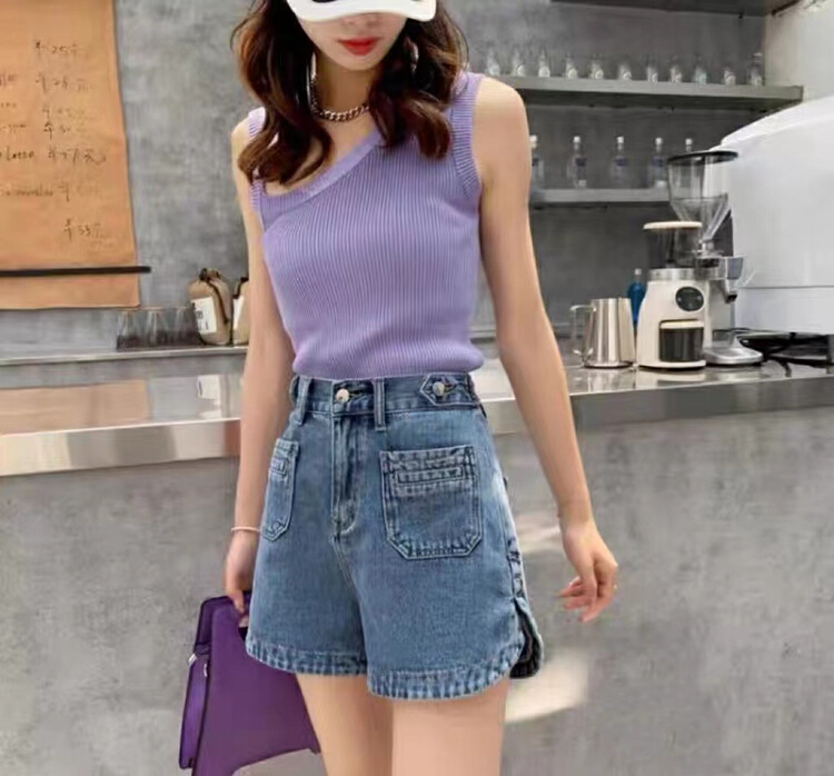 [queen] high waist, slim and versatile denim shorts at59611# ozq
