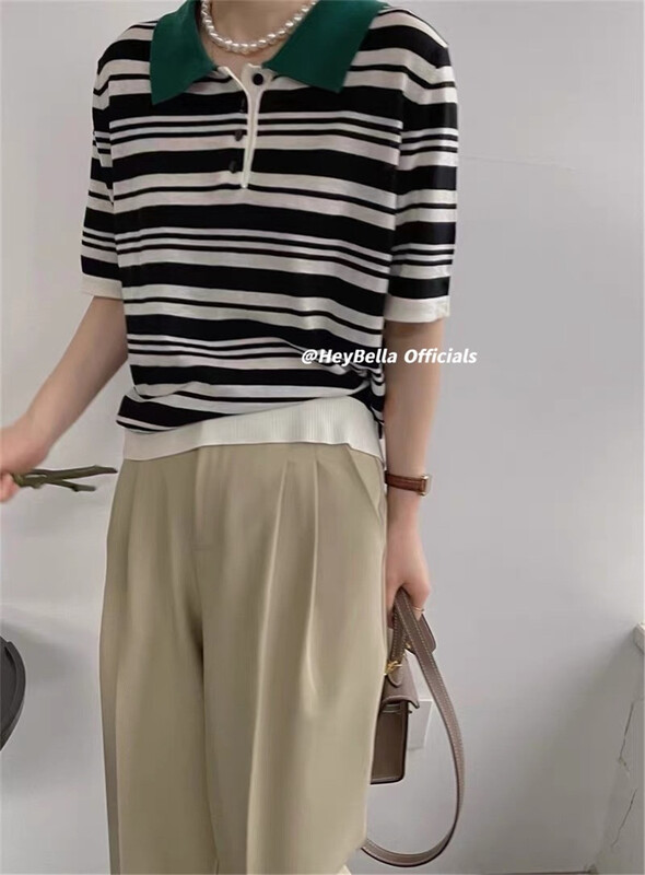 【HEY BELLA】套頭條紋舒適POLO衫  2588#  LL