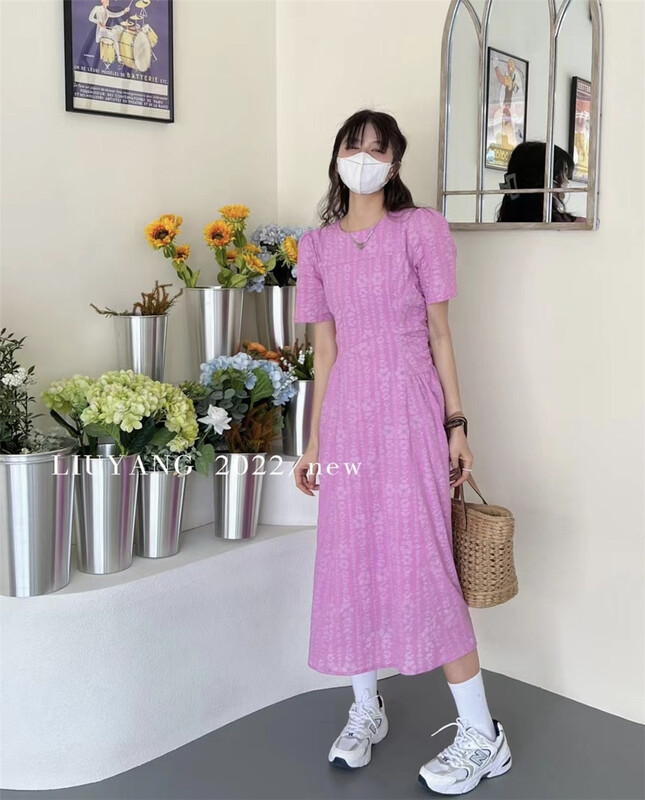 [liu-y] embossed waist fold dress 16781# XJ