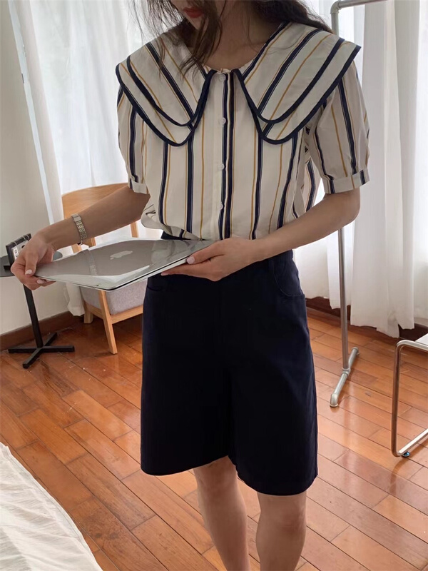 New in early summer! [forming-z] striped single breasted fashion shirt 91116# zxl