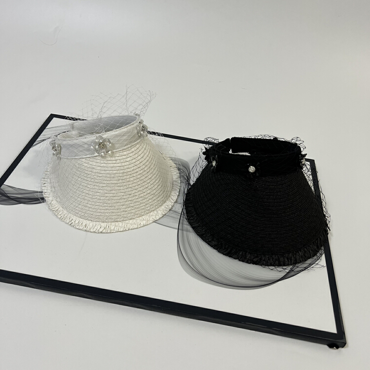 [aestheticism hat industry] mesh Rhinestone woven empty top sunshade hat 3064# LSL
