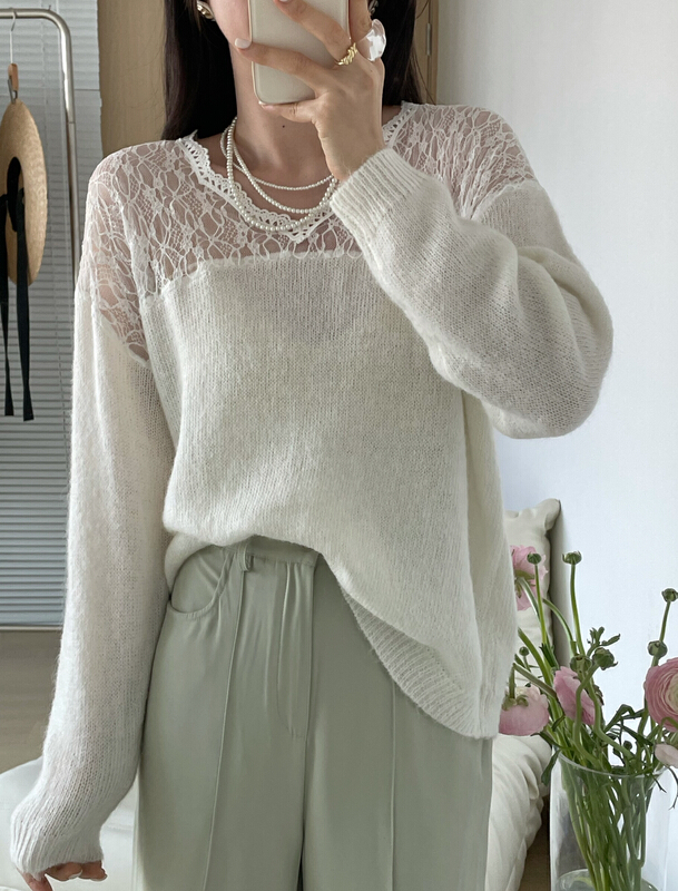 New year in early spring! [sunshine] Korean V-neck lace stitched warm sweater 8809# cqw