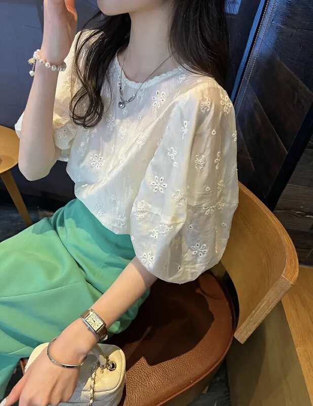 [y.jia Yijia] soft embroidered hollow out blouse + versatile split skirt suit ys1-8961# PCZ
