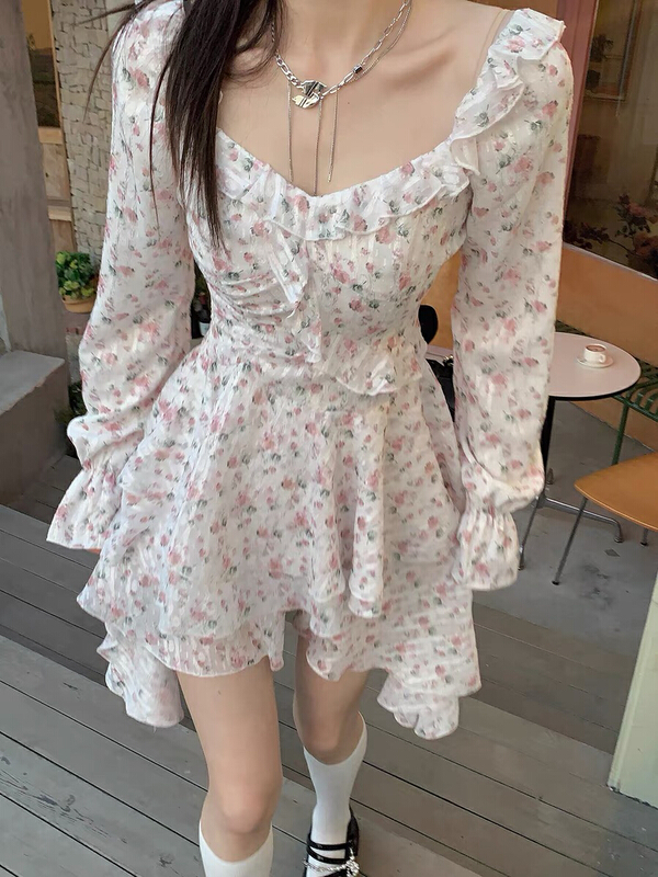 [RM. HH] irregular flounced broken flower thin dress 263# ozq