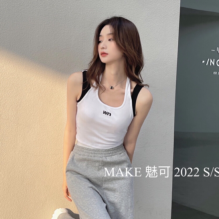 [make Meike] versatile foreign style thin hanging neck wn splicing vest 5904# XJ