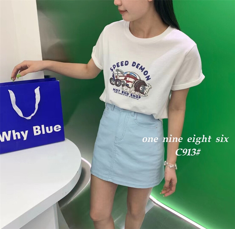 [1986] Korean round neck auto print short sleeve T-shirt 913# XYY