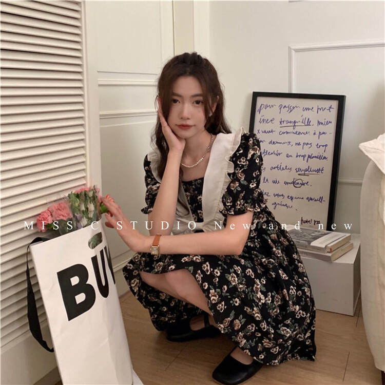 [miss. C studio] French style printed ear edge dress 2139# zxx