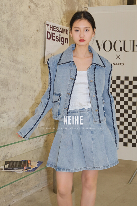 goods in stock! New in early summer! [neihe] high waist pleated Korean denim skirt 11316# zxx