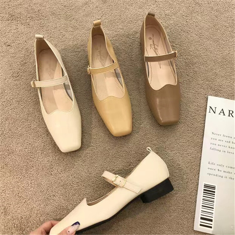 New in early summer! [DS. Gift] French style square head fashion low flat heel shoes 5212# LSL
