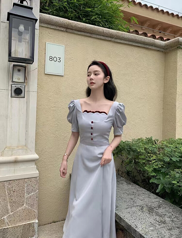 goods in stock! New in early summer! [are studio] French square neck long waist dress 9881# WPL