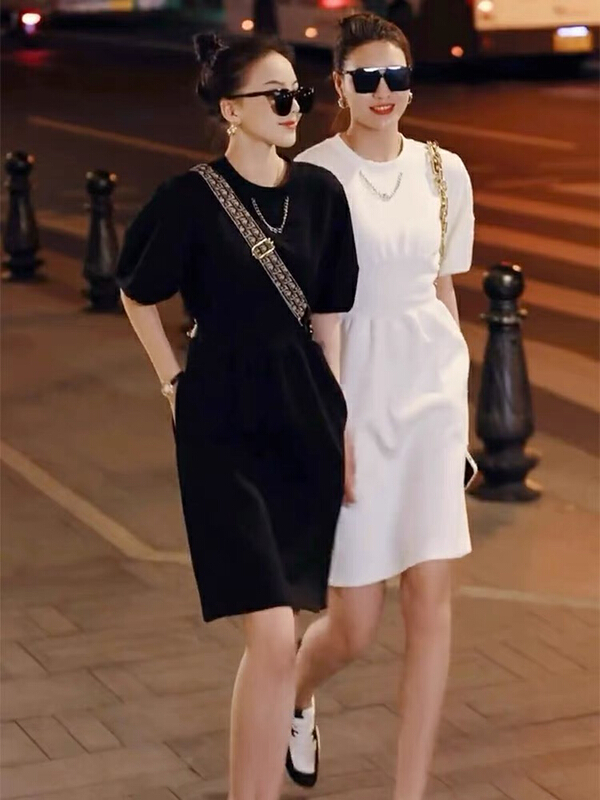 [jun.t] Vintage round neck waist slim dress 5749# PCZ