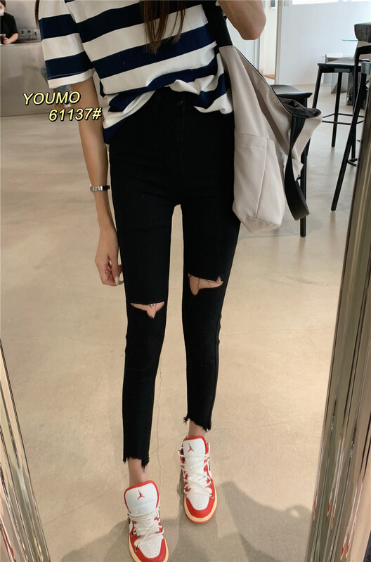 Summer new! [suxinlan] fashion jeans with small feet and holes ys1-61137# LSL