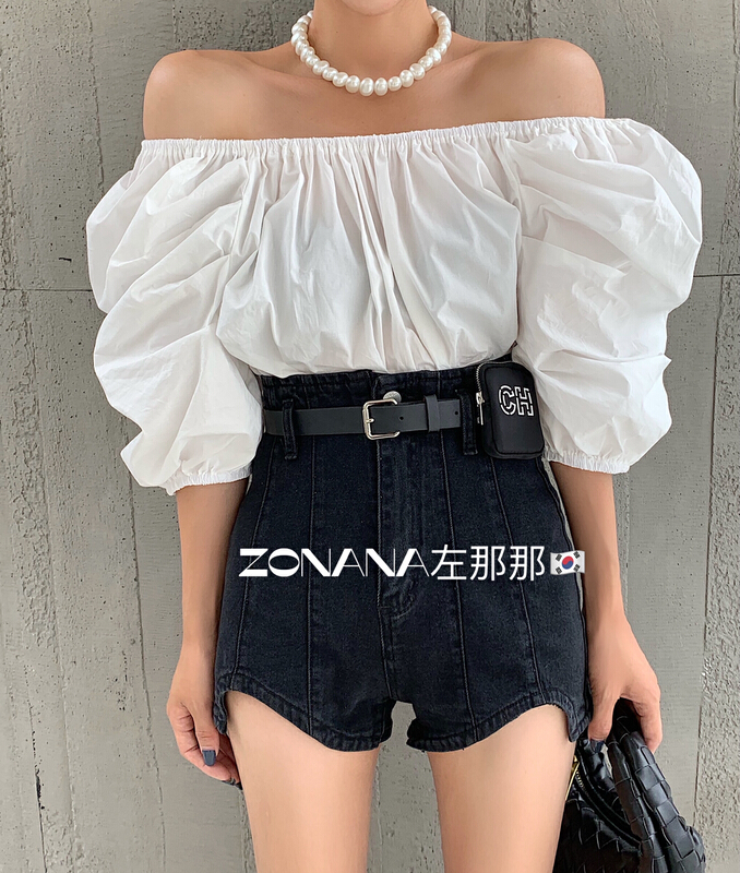 New in early summer! [zonana left] wavy elastic high waist denim shorts (with waist bag) 567# zxx