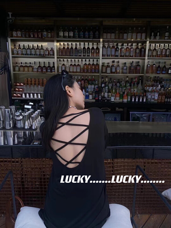 goods in stock! New in early summer! [lucky] cross cut back sexy backless blouse 8633# zxx