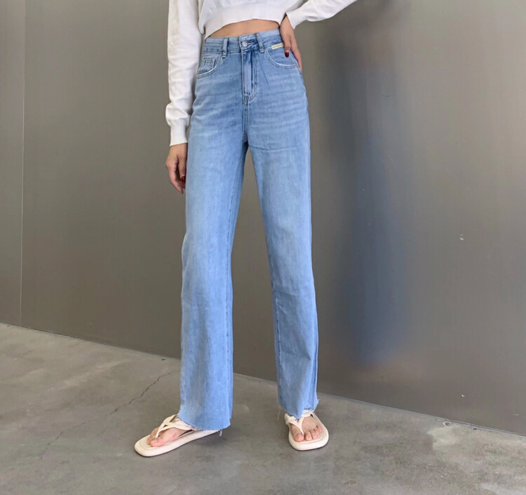 goods in stock! [1980] leg lace Korean high waist straight tube slim hip jeans 80090# zyh