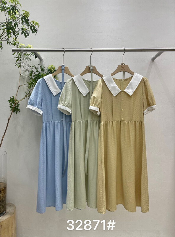 [woo woo shop] Korean color blocking Pleated Dress (with belt) 32871# WPL