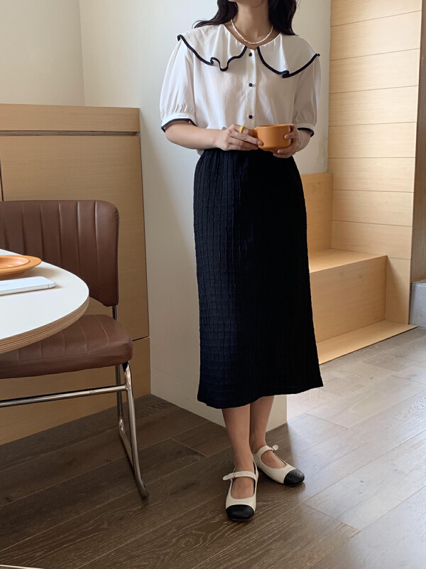 [emoni] Korean style back split texture skirt 10922# CLS