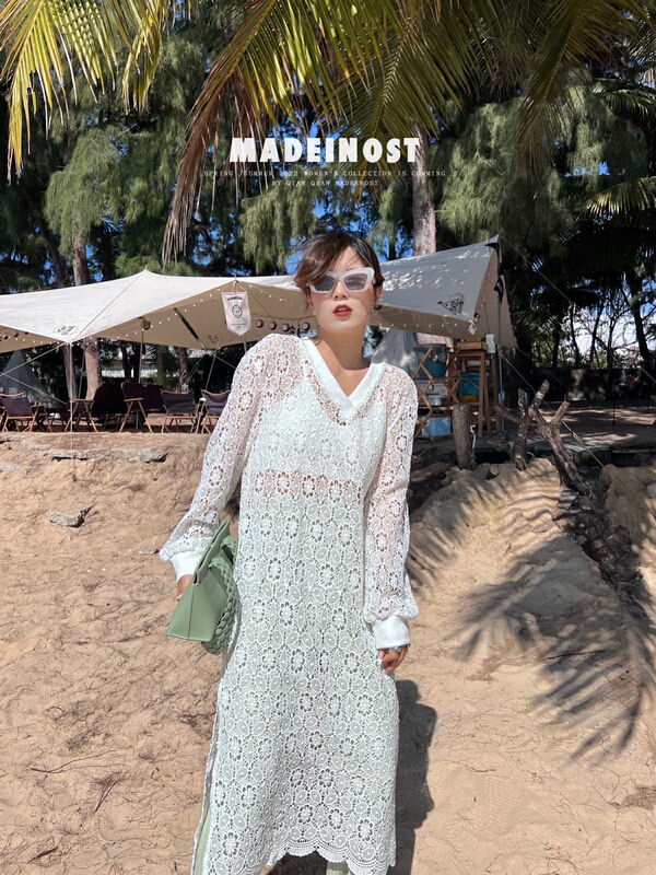 goods in stock! New year in early spring! [OSHA madeinost] V-neck hollow lace dress 86105# ll