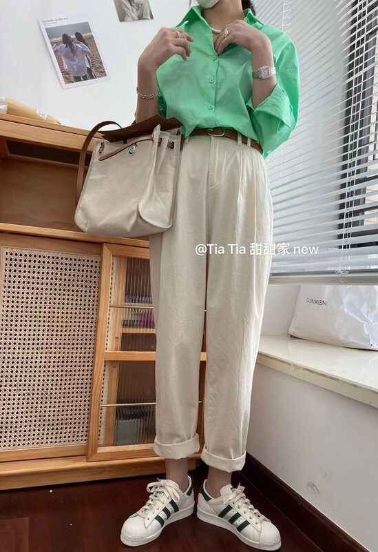 New year in early spring! [tiantianjia] solid color versatile hem casual pants (with belt) 902# L