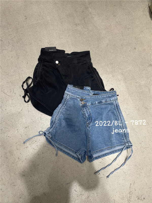 [GDN] denim shorts 7872# ozq with irregular waist and drawcord design